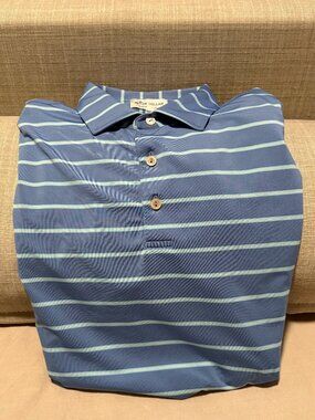 Peter Millar Summer Comfort Golf Polo Blue White Striped Men's Medium